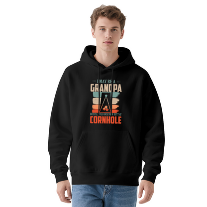 Retro Grandpa Cornhole Game Navy Hoodie, Unisex Family Leisure Soft Top