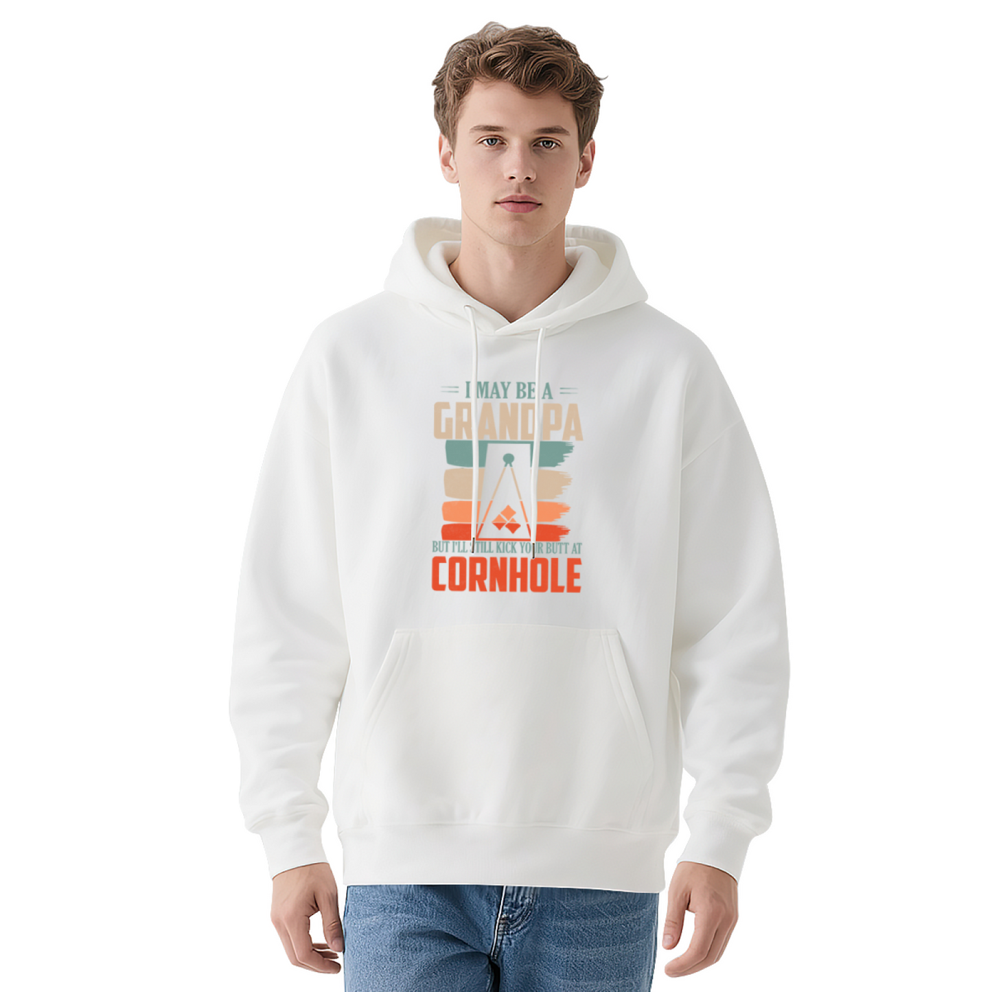 Retro Grandpa Cornhole Game Navy Hoodie, Unisex Family Leisure Soft Top