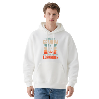 Retro Grandpa Cornhole Game Navy Hoodie, Unisex Family Leisure Soft Top