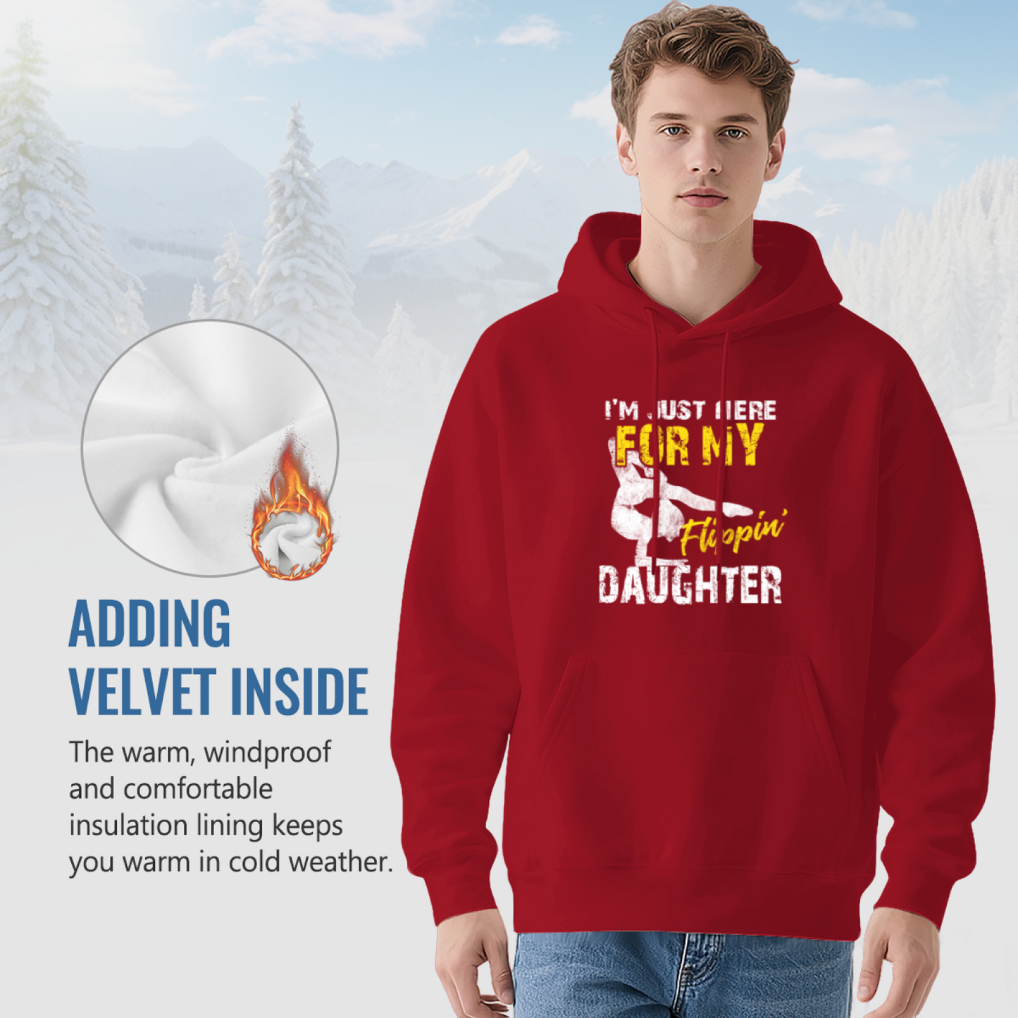 I¡¯m Just Here For My Flipin Daughter Gymnast Red Hoodie, Dad Cozy Proud Top