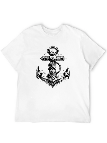 Mens Black Anchor Graphic Tee - Nautical Design