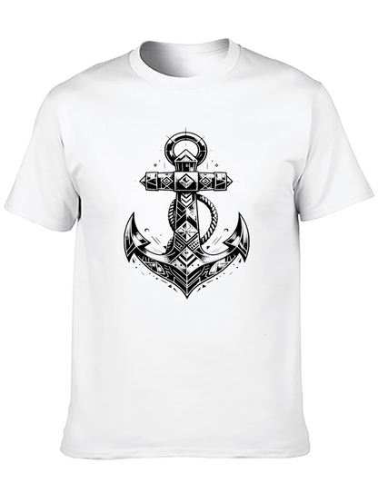 Mens Black Anchor Graphic Tee - Nautical Design