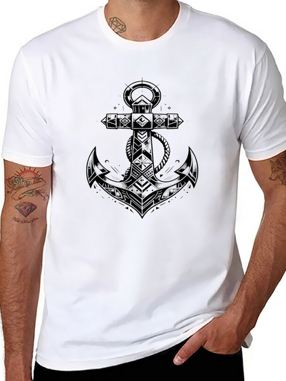 Mens Black Anchor Graphic Tee - Nautical Design