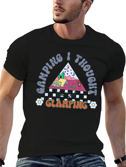 Camping I Thought Glamping Black Graphic T-Shirt