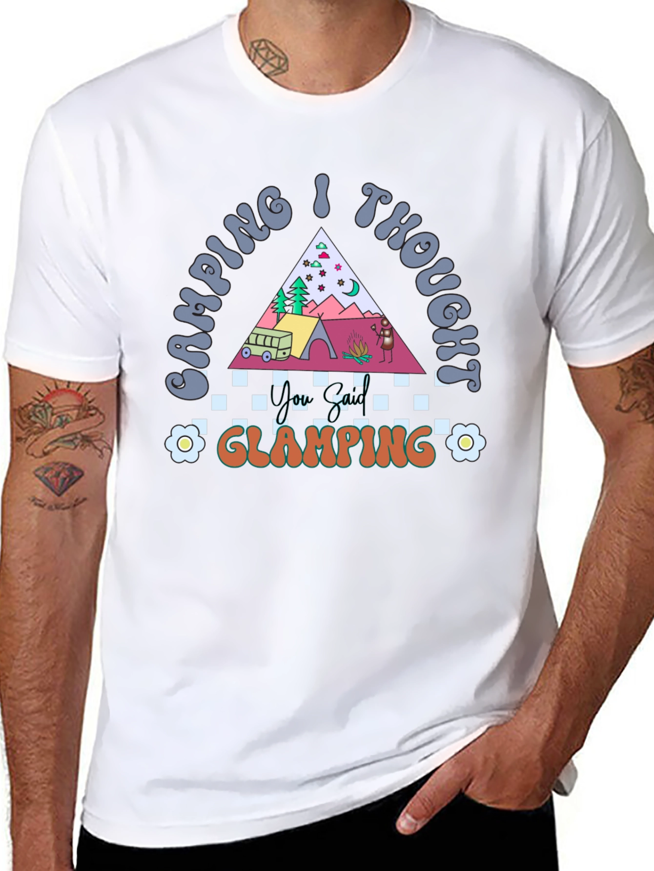 Camping I Thought Glamping Black Graphic T-Shirt