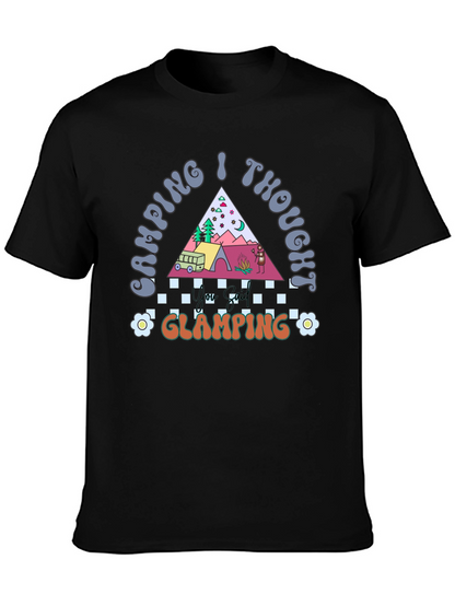 Camping I Thought Glamping Black Graphic T-Shirt