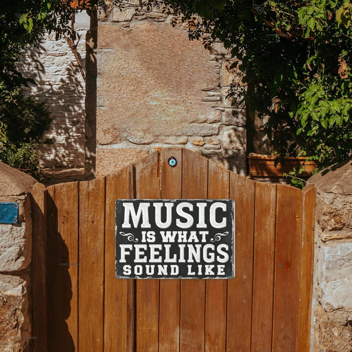 Music Is Feelings Quote Vintage Black Tin Wall Decor Sign