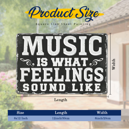 Music Is Feelings Quote Vintage Black Tin Wall Decor Sign