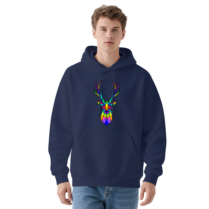 Rainbow Geometric Stag Colorful White Hoodie For All Genders, Soft Cozy Cut