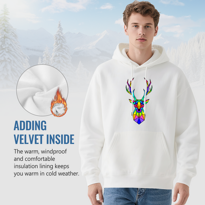 Rainbow Geometric Stag Colorful White Hoodie For All Genders, Soft Cozy Cut