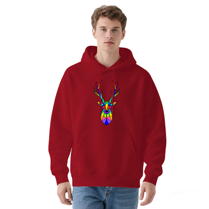 Rainbow Geometric Stag Colorful White Hoodie For All Genders, Soft Cozy Cut
