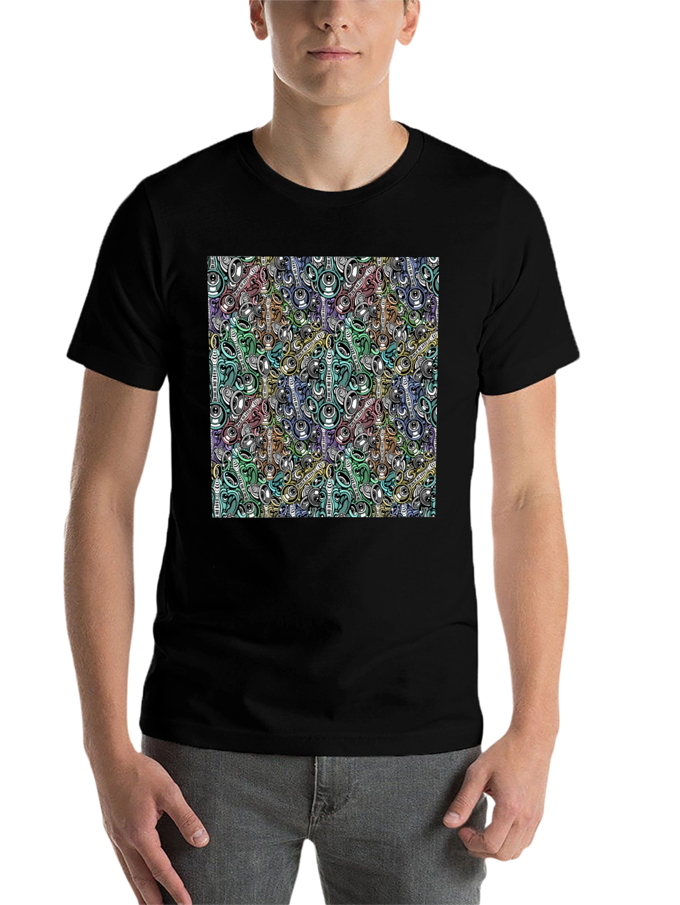 Abstract Music Pattern Black T-Shirt