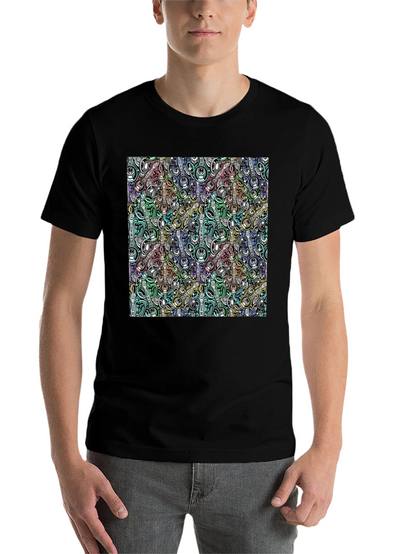 Abstract Music Pattern Black T-Shirt