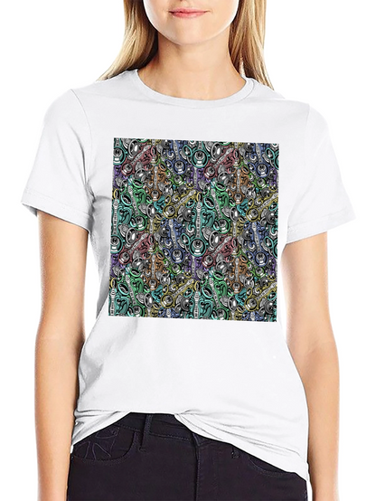 Abstract Music Pattern Black T-Shirt