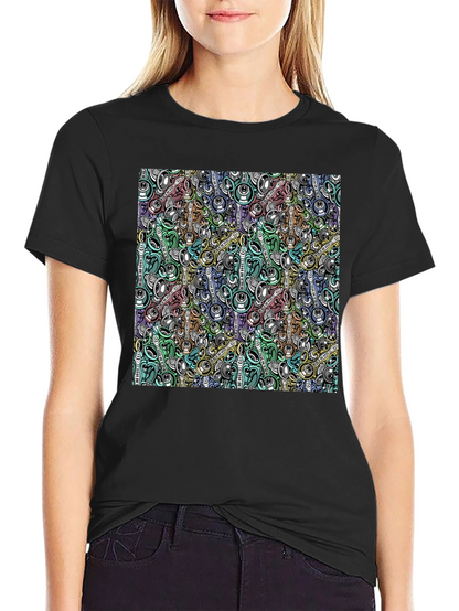 Abstract Music Pattern Black T-Shirt