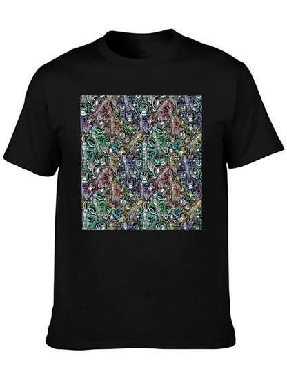 Abstract Music Pattern Black T-Shirt
