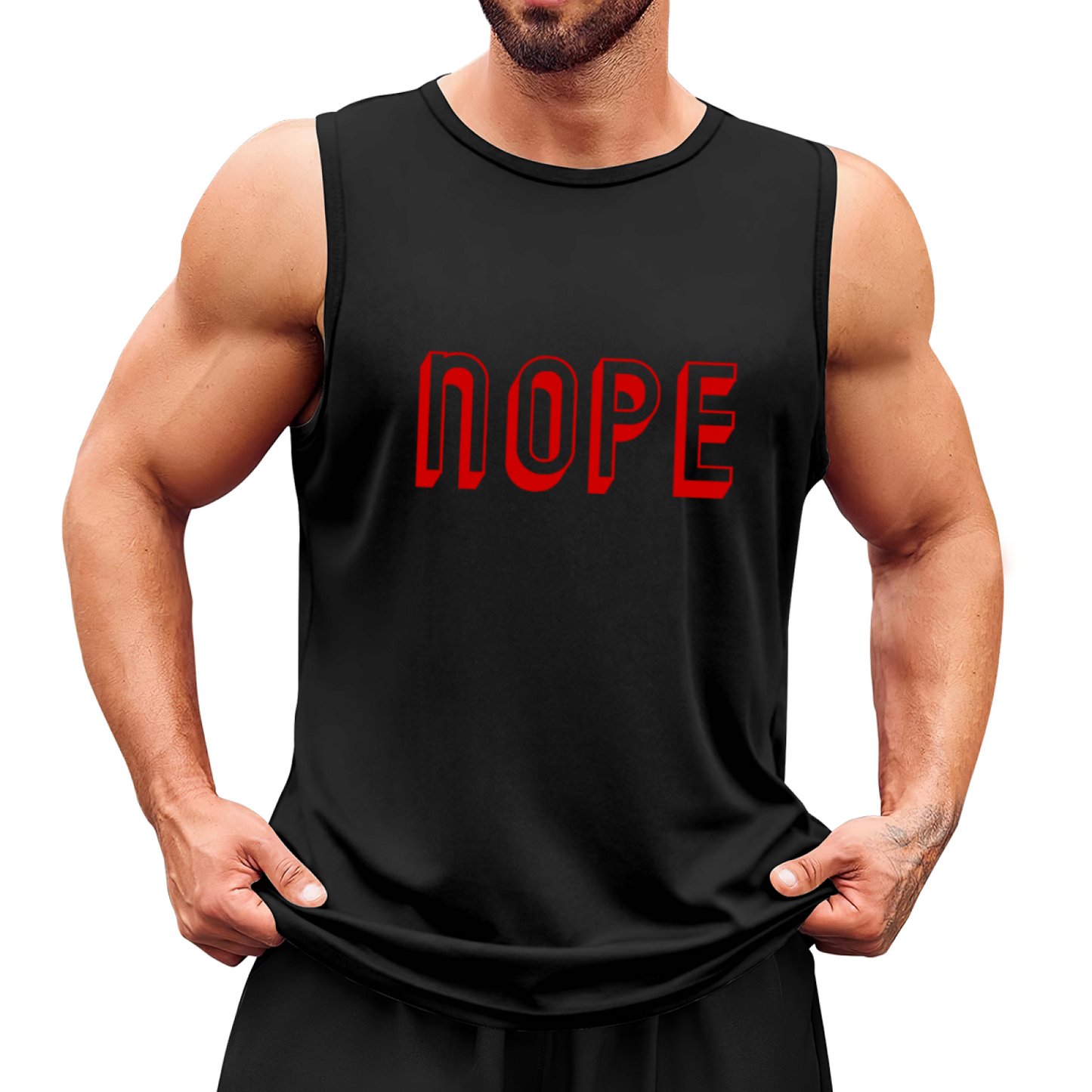 Bold 3D Red NOPE Simple Statement Sleeveless Muscle Tee