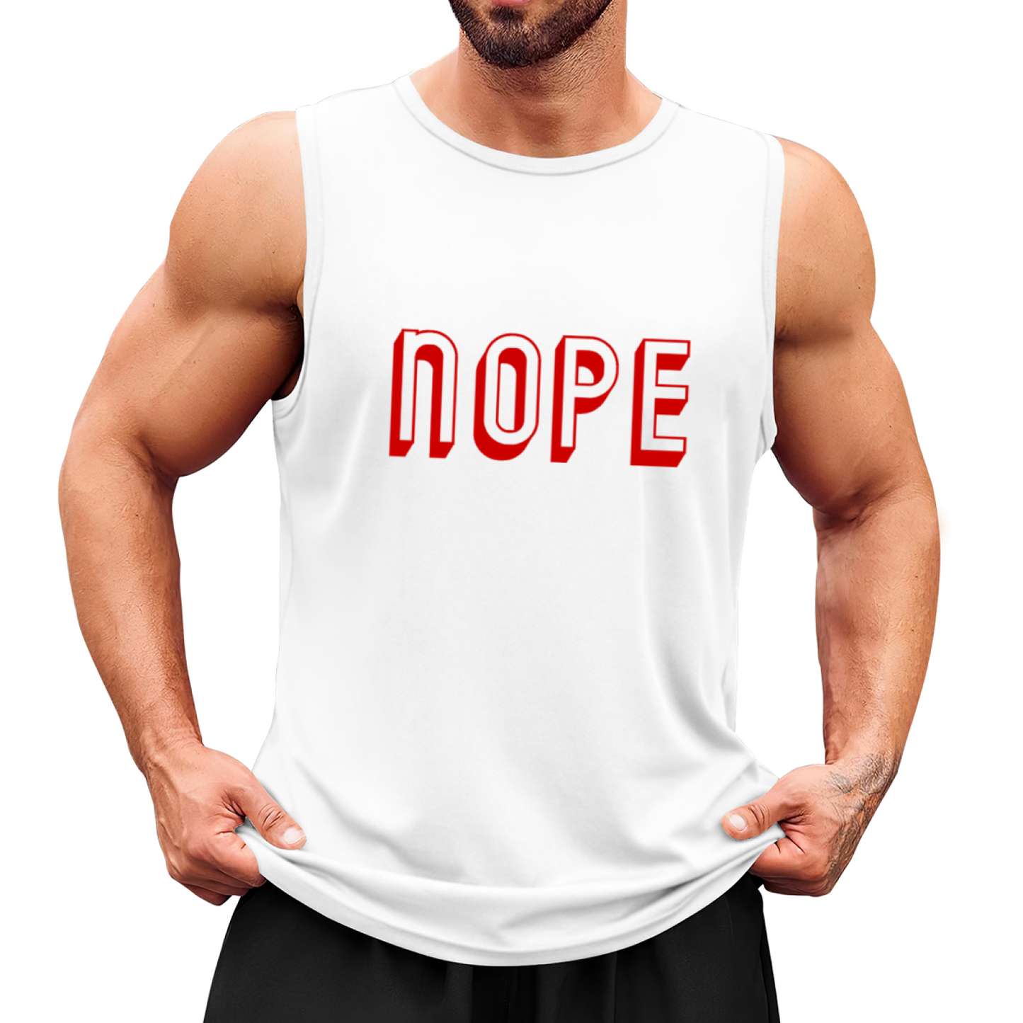 Bold 3D Red NOPE Simple Statement Sleeveless Muscle Tee