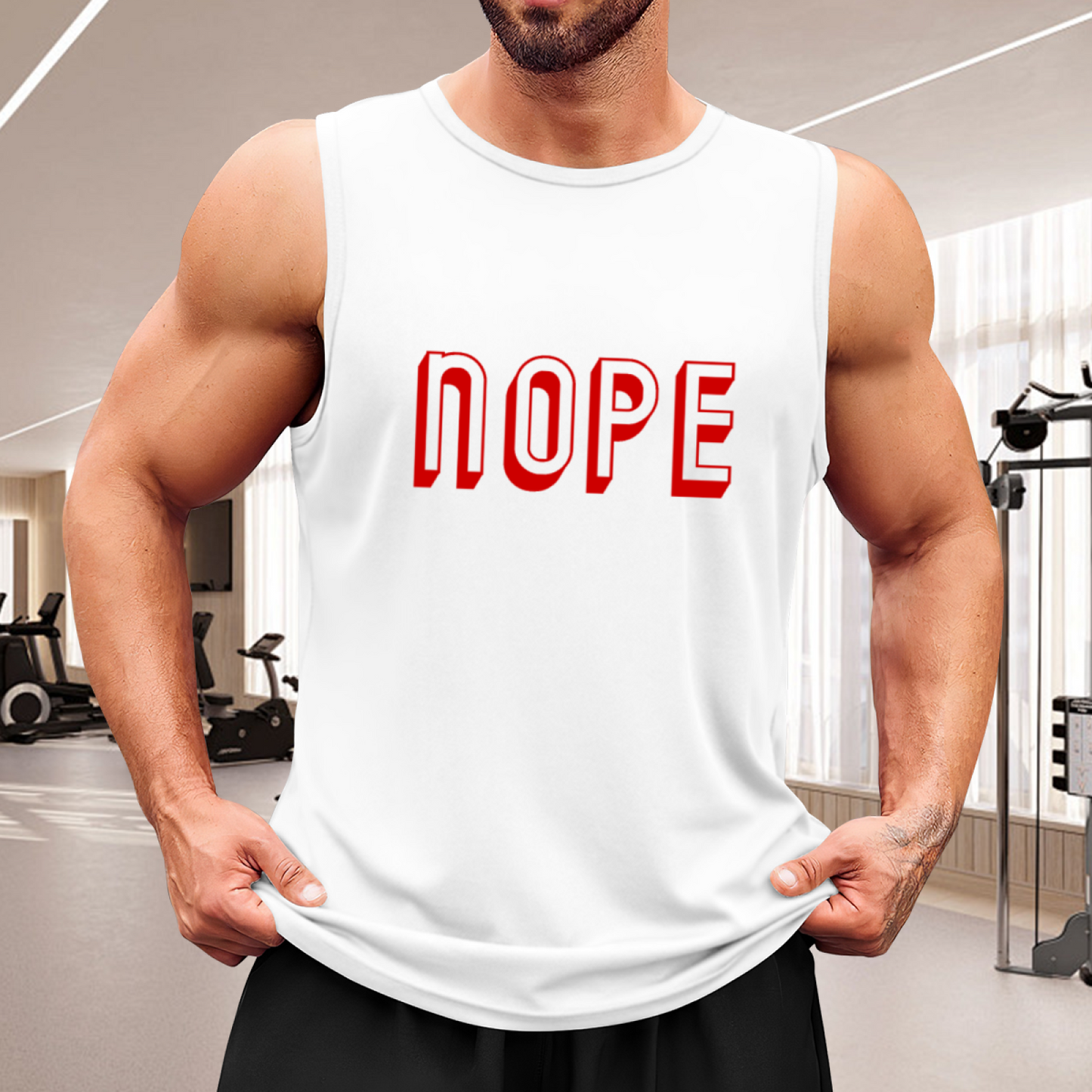Bold 3D Red NOPE Simple Statement Sleeveless Muscle Tee