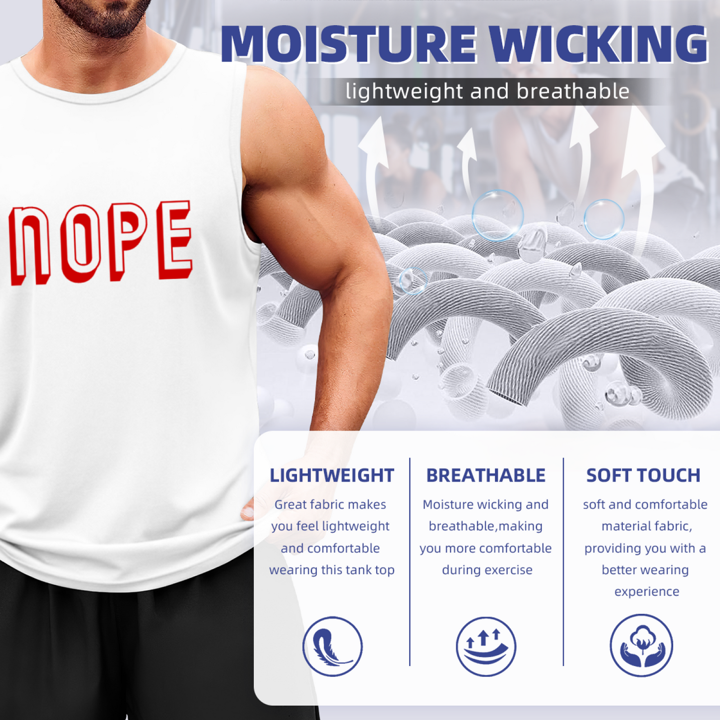 Bold 3D Red NOPE Simple Statement Sleeveless Muscle Tee