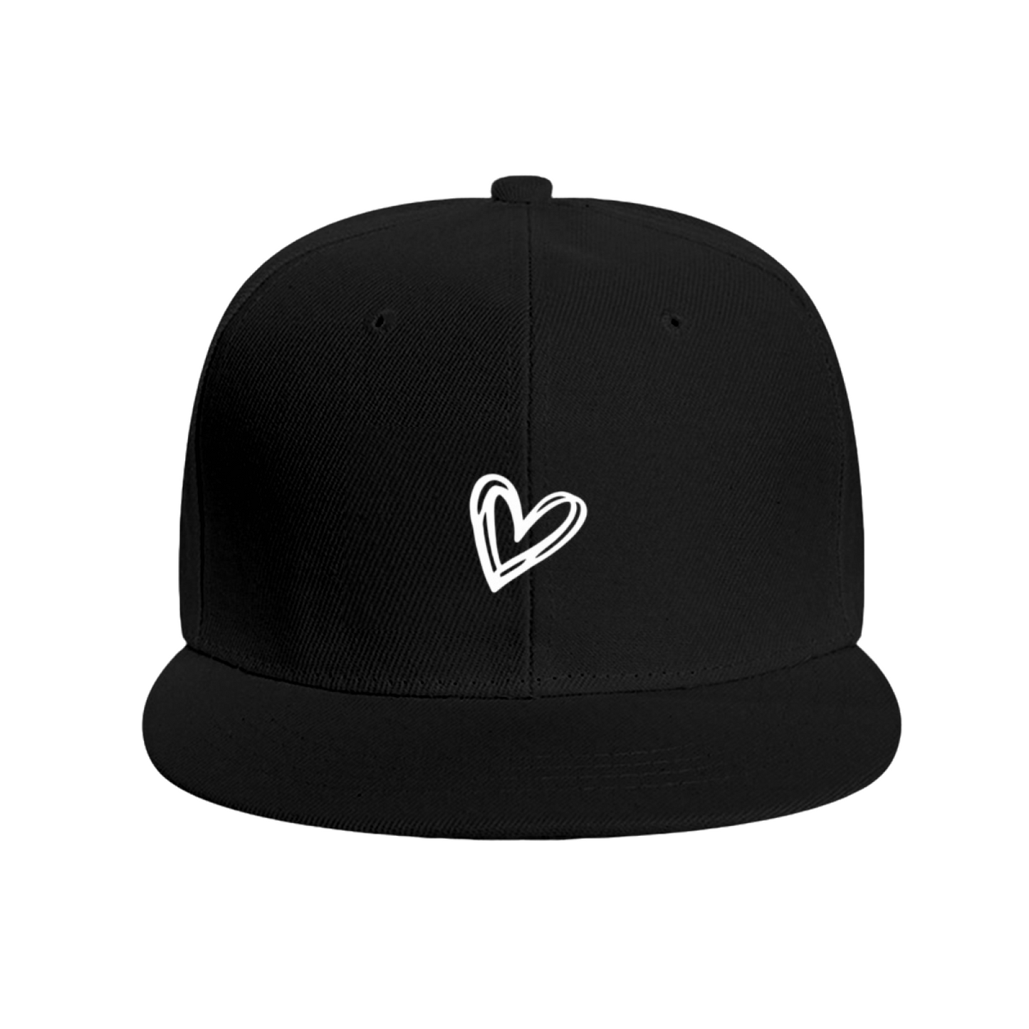 Doodle Outline White Heart Print Flat Brim Sun Hat, Simple Aesthetic Street Cap