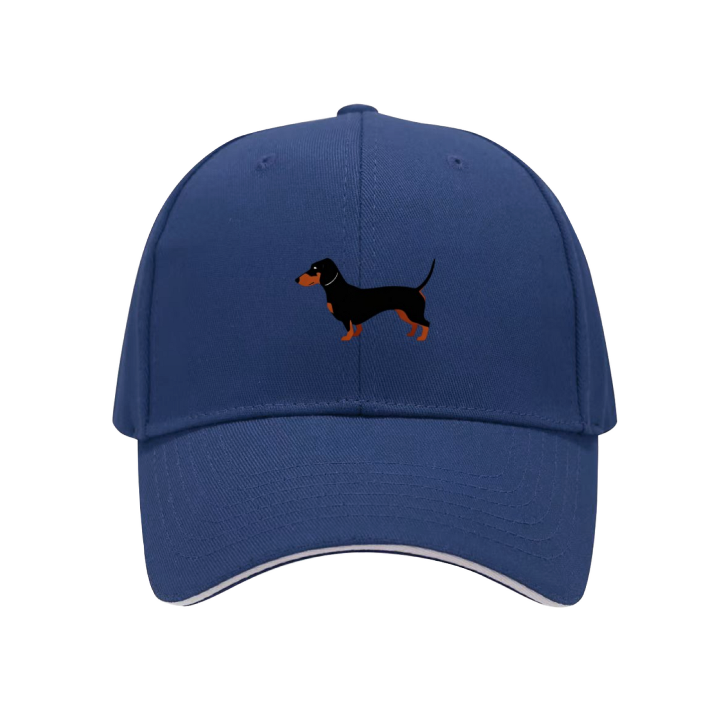 Cute Dachshund Print White Sandwich Baseball Cap, Dog Lover Casual Sun Hat