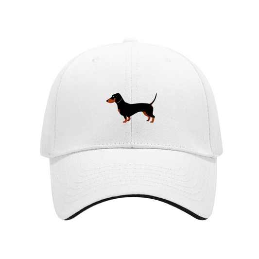 Cute Dachshund Print White Sandwich Baseball Cap, Dog Lover Casual Sun Hat