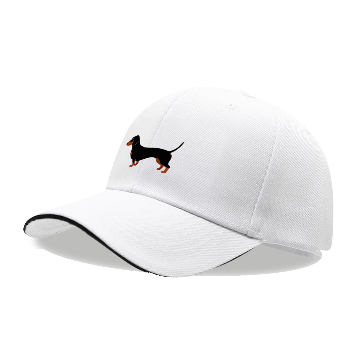 Cute Dachshund Print White Sandwich Baseball Cap, Dog Lover Casual Sun Hat
