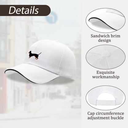 Cute Dachshund Print White Sandwich Baseball Cap, Dog Lover Casual Sun Hat