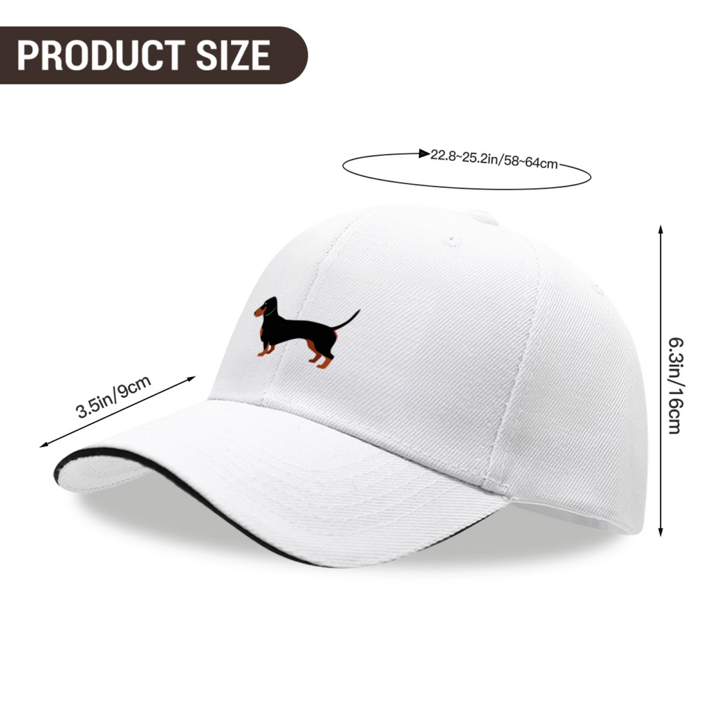 Cute Dachshund Print White Sandwich Baseball Cap, Dog Lover Casual Sun Hat
