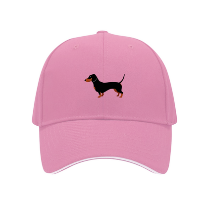 Cute Dachshund Print White Sandwich Baseball Cap, Dog Lover Casual Sun Hat