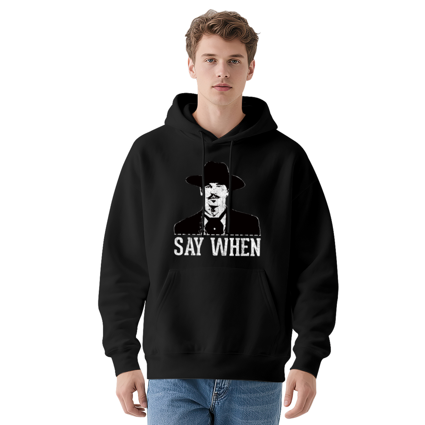 Classic Say When Doc Holliday Black Hoodie, Western Movie Fan Cozy Top