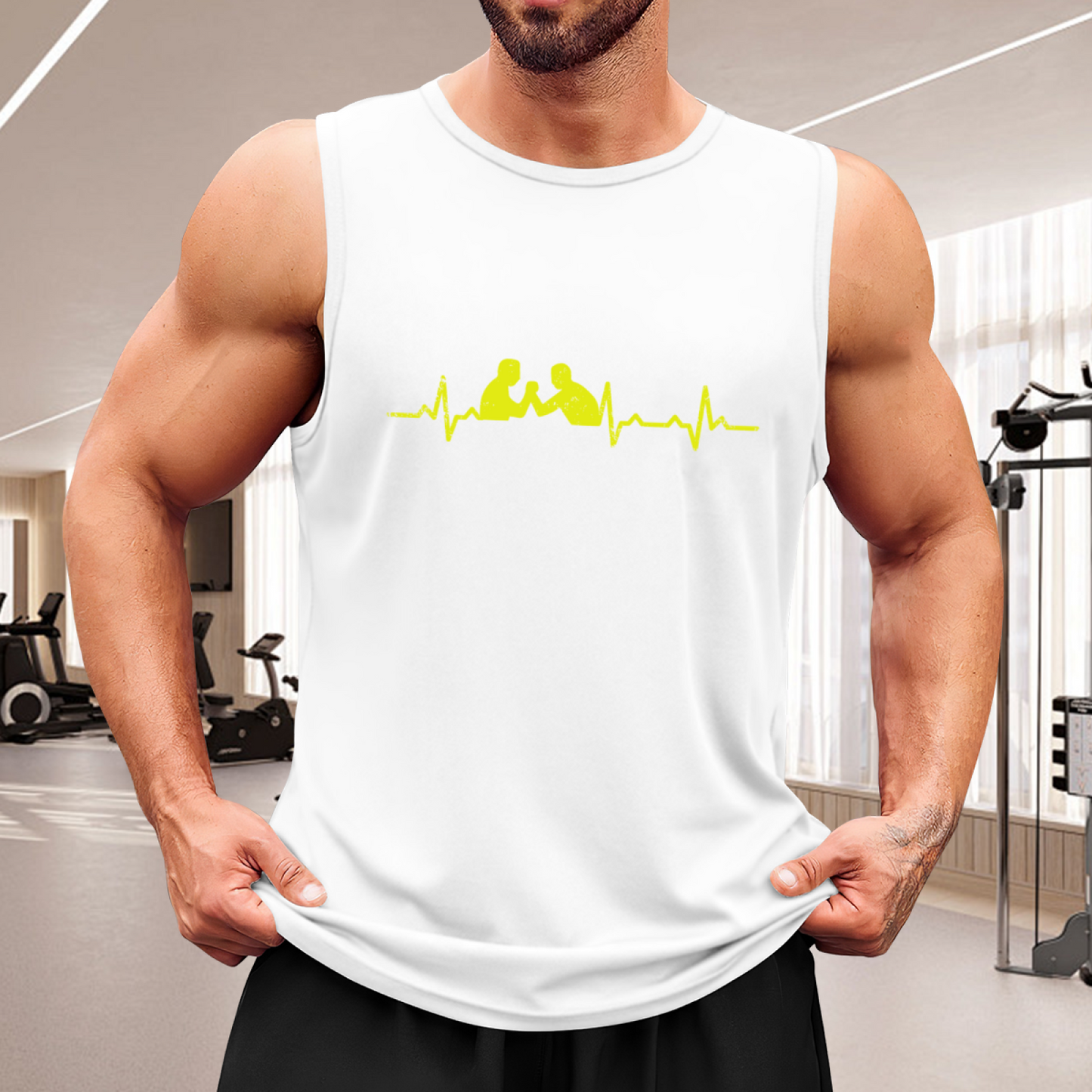 Boxing Fight Heartbeat Line Sport Lover Men Fitness Tank Top
