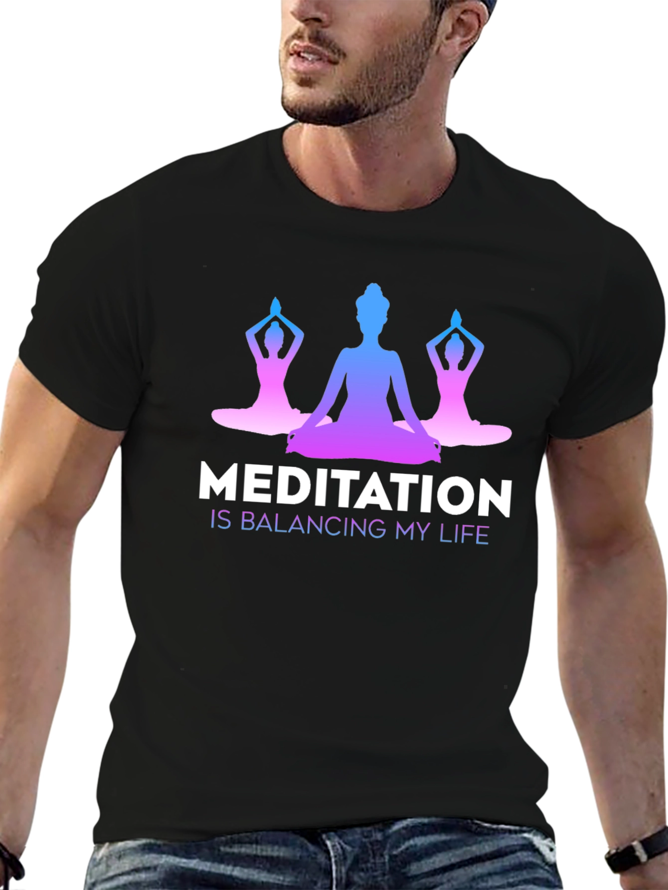 Meditation Balancing Life Black T-Shirt