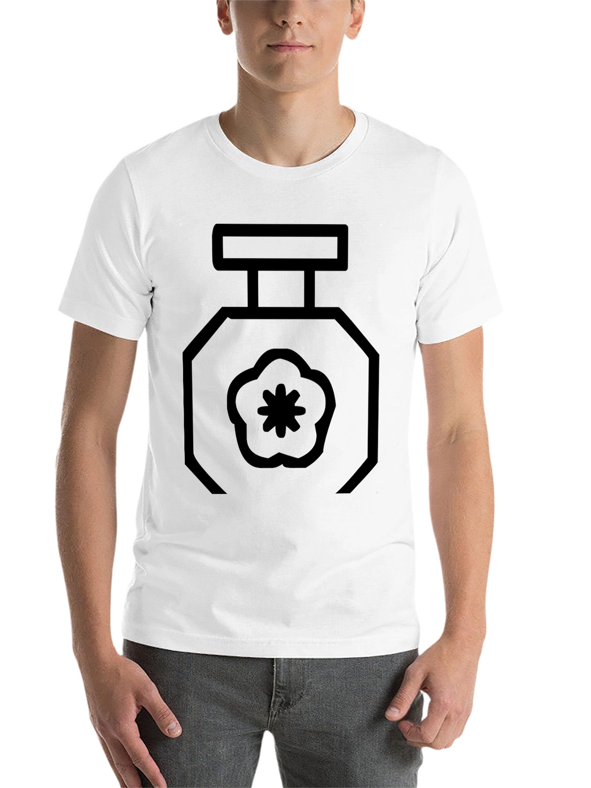 Black T-Shirt with Geometric Perfume Bottle Design