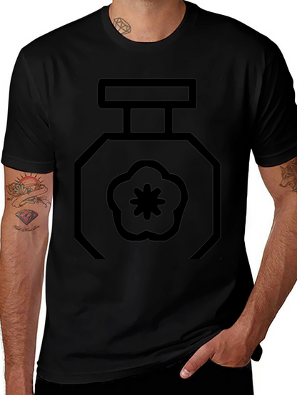 Black T-Shirt with Geometric Perfume Bottle Design