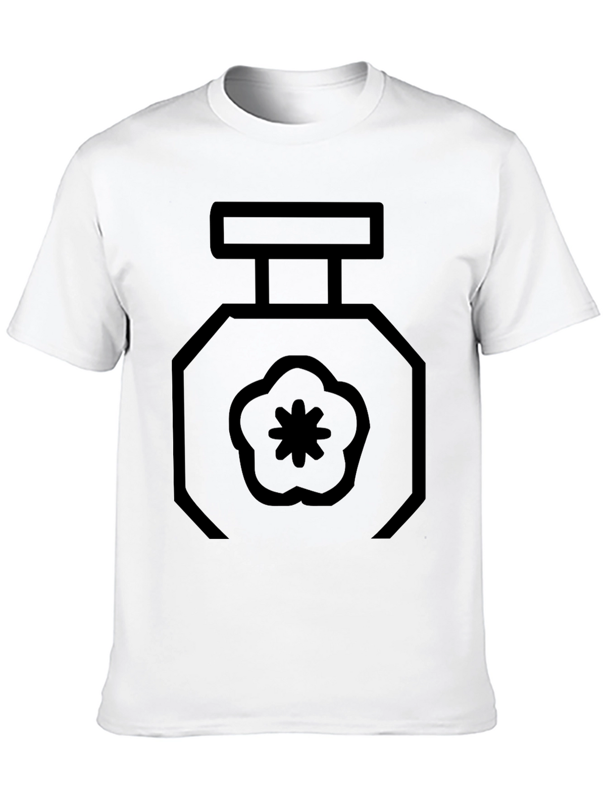 Black T-Shirt with Geometric Perfume Bottle Design