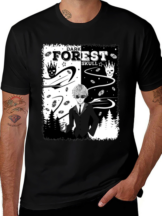 Dark Forest Skull Graphic Tee - Mens Black T-Shirt