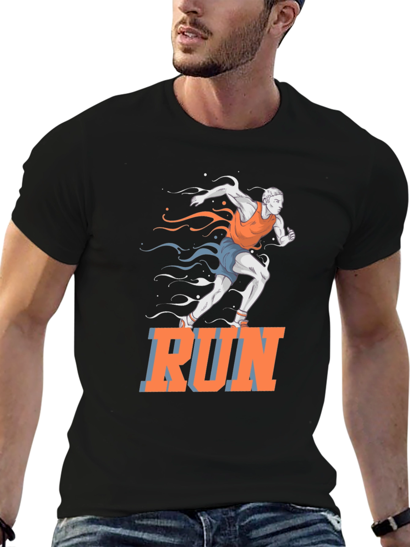 Mens Run Graphic T-Shirt - Black