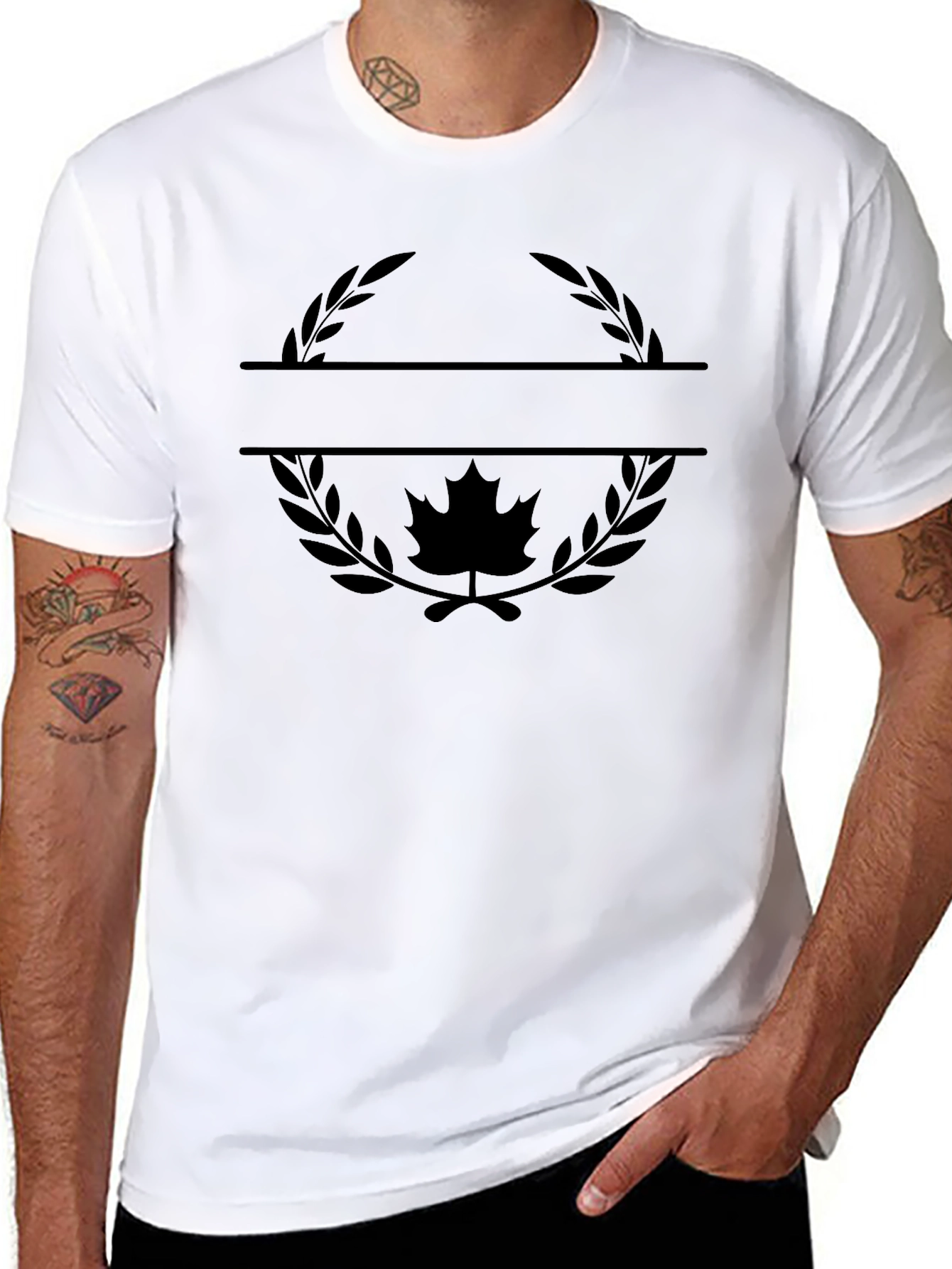 Maple Leaf Wreath Graphic Tee - Stylish Black T-Shirt