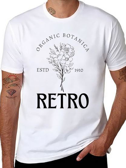 Organic Retro Botanical Black T-Shirt