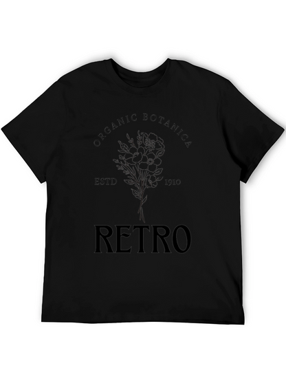 Organic Retro Botanical Black T-Shirt