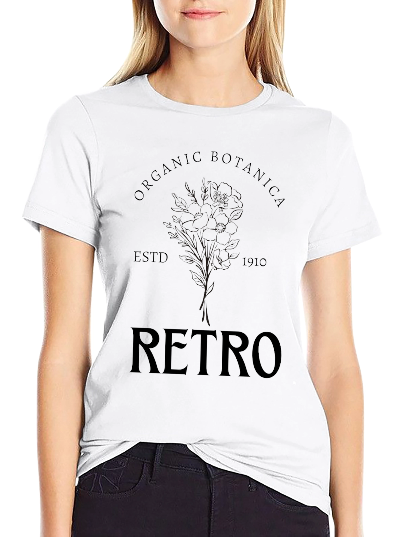 Organic Retro Botanical Black T-Shirt