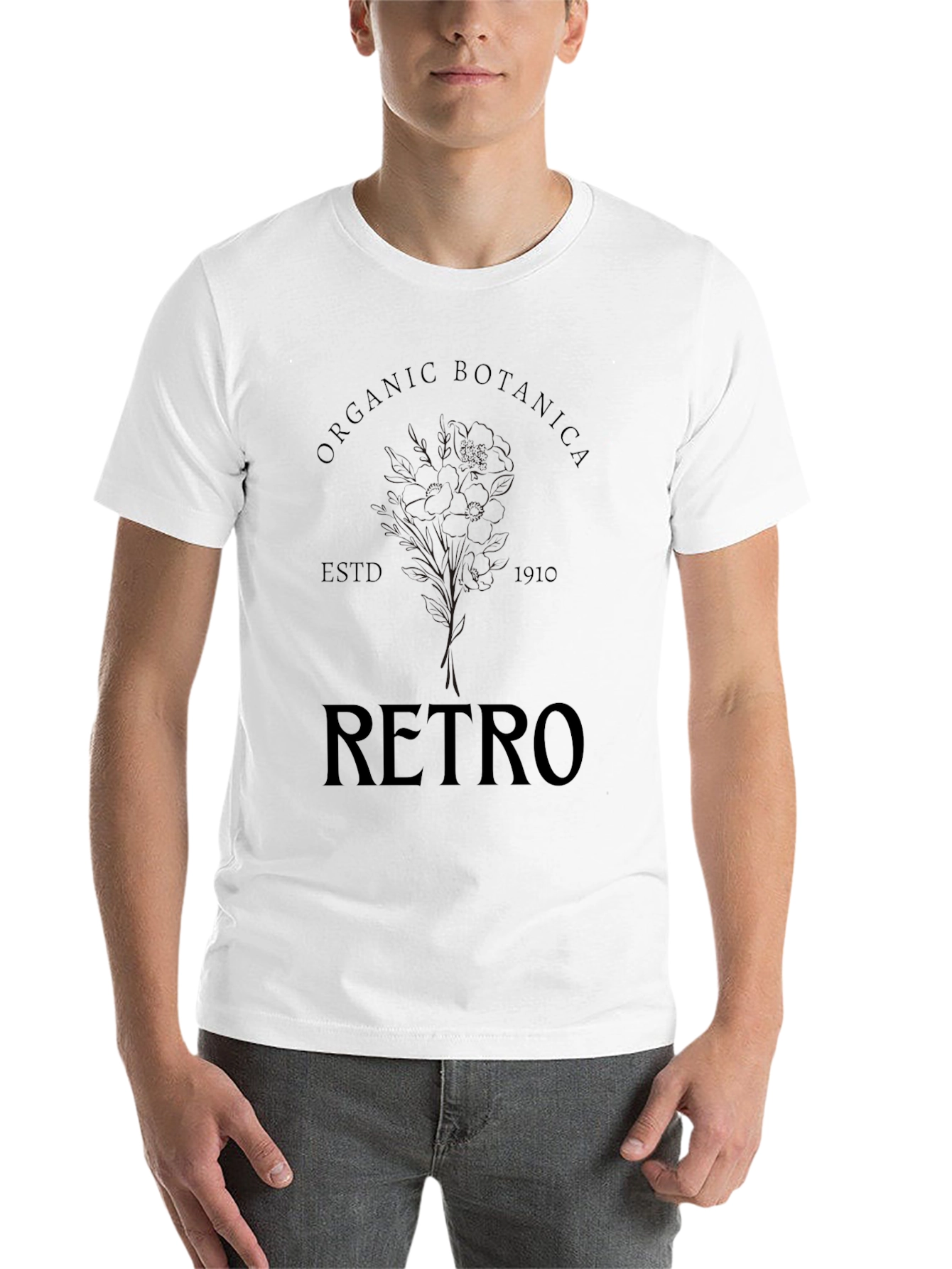 Organic Retro Botanical Black T-Shirt