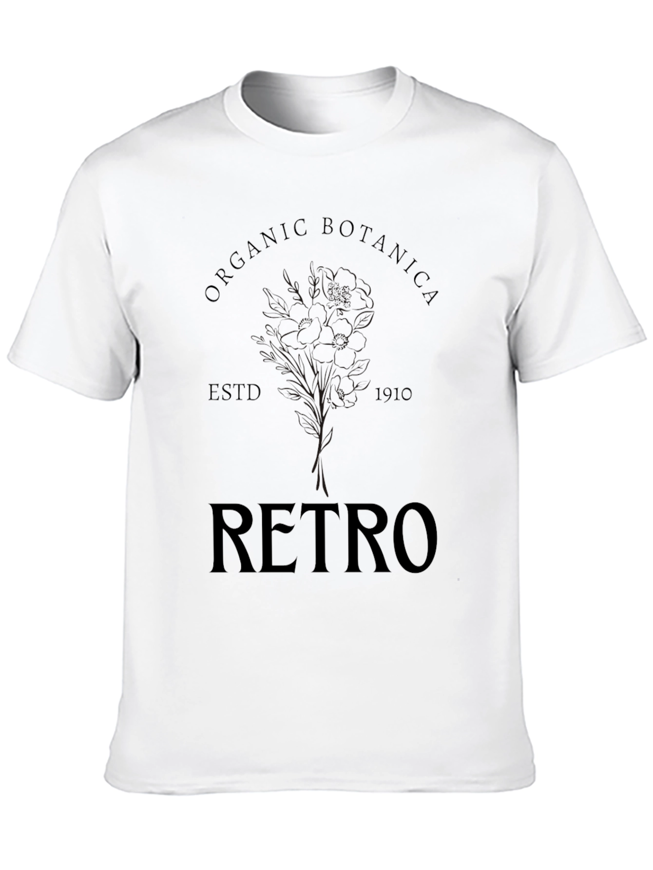 Organic Retro Botanical Black T-Shirt