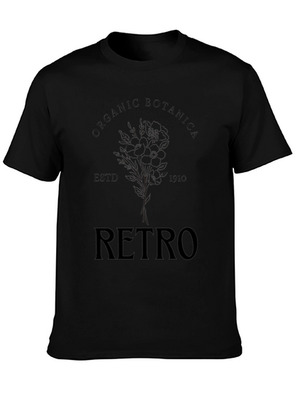 Organic Retro Botanical Black T-Shirt