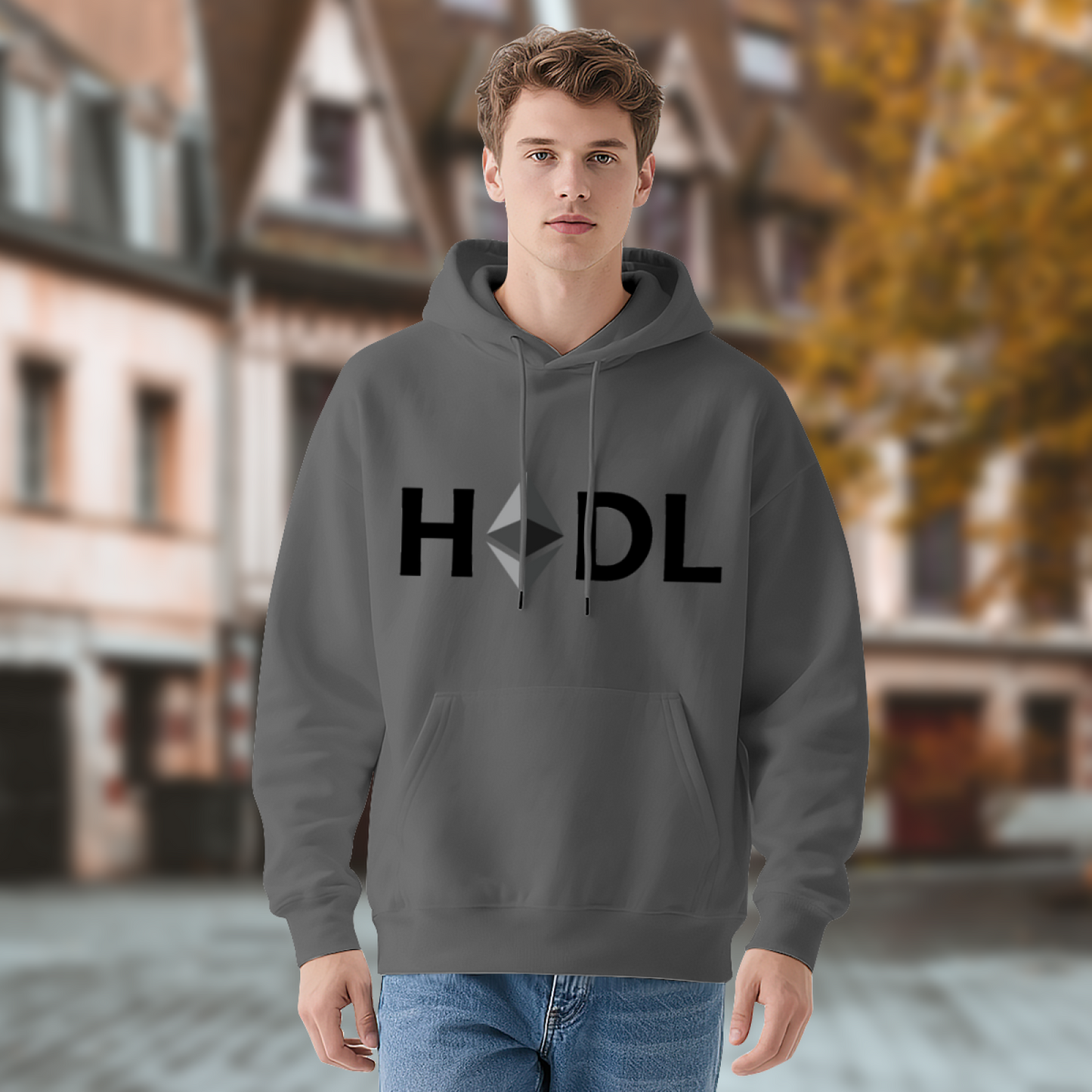 Crypto HODL Ethereum Grey Hoodie, Relaxed Comfort Investor Street Pullover