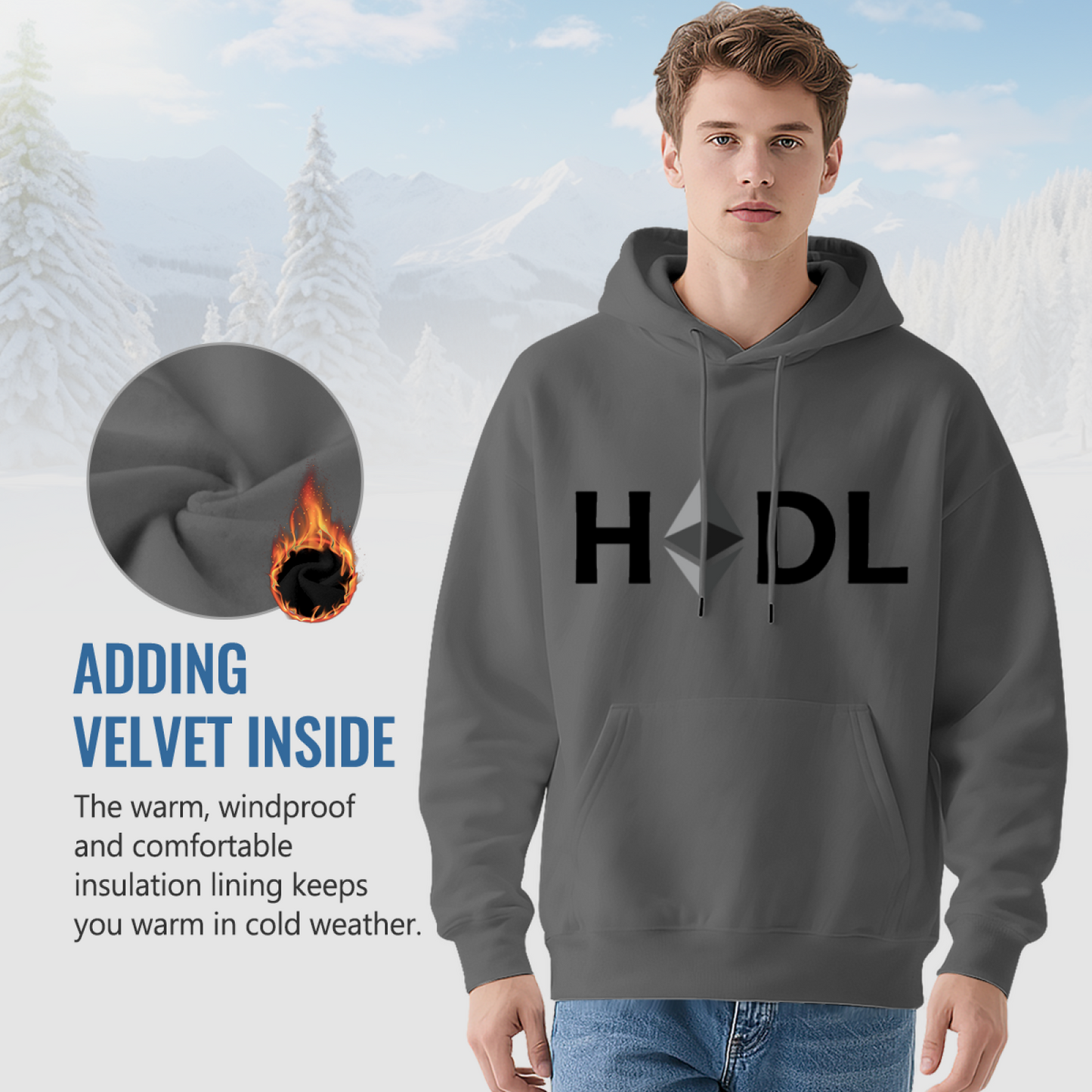 Crypto HODL Ethereum Grey Hoodie, Relaxed Comfort Investor Street Pullover