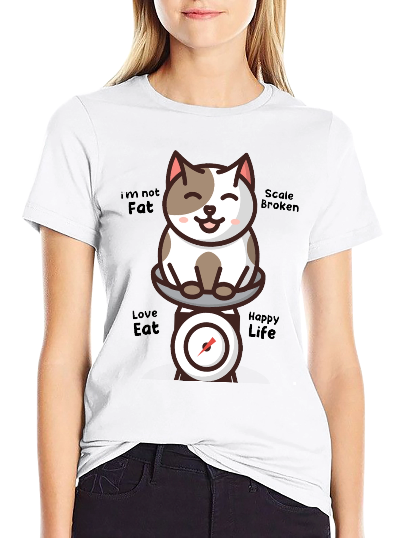 Funny Cat Scale T-Shirt - Im Not Fat