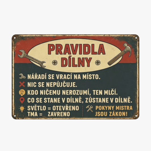 Czech Workshop Rules Retro Garage Decor Tin Sign